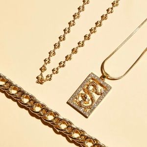 Rhinestone Engraved Dragon Charm Necklace Set